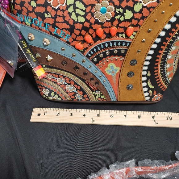 Nicole Lee Artistic Crossbody Bag with Orange and Brown Accents - Picture 13 of 16